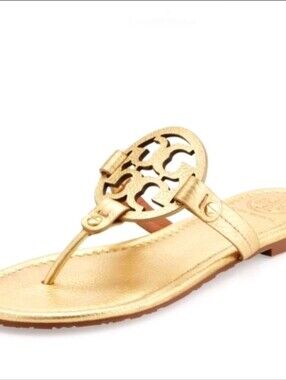 Tory Burch Miller Metallic Gold Pebbled Leather Sandals Size 9
